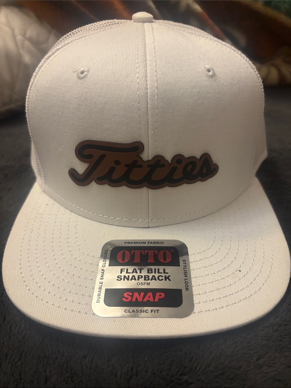 OTTO White Snapback Hat with Brown Script Patch